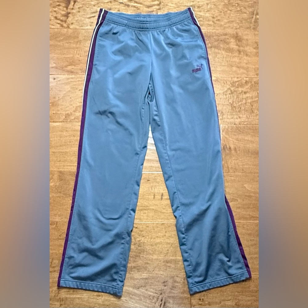 Puma Purple Stripe Track Pants Gray Wide Leg Athleisure Pants M